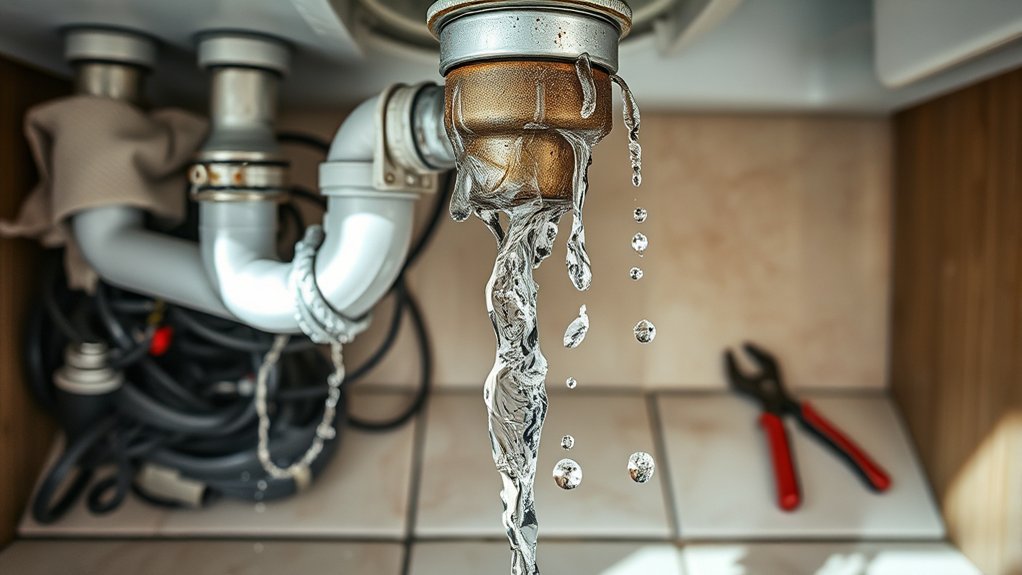 fixing leak with water on