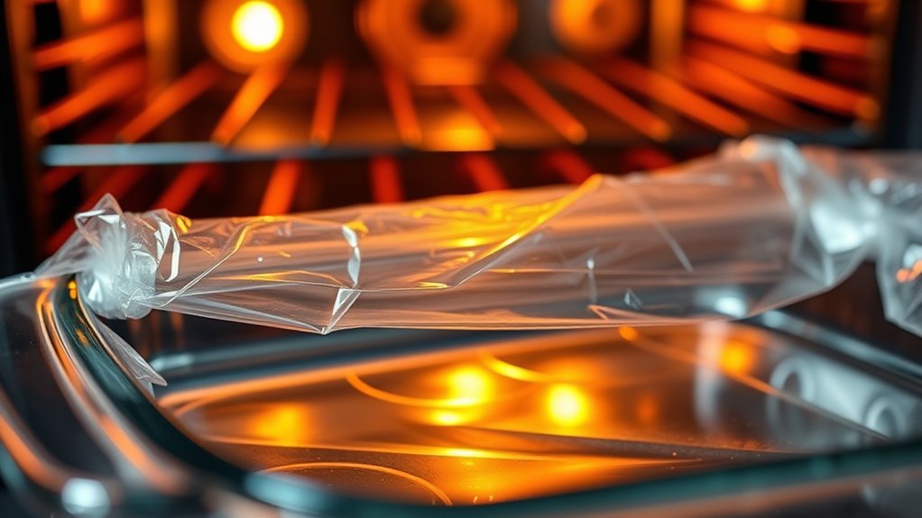 never put saran wrap in oven