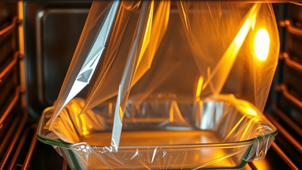 saran wrap in oven