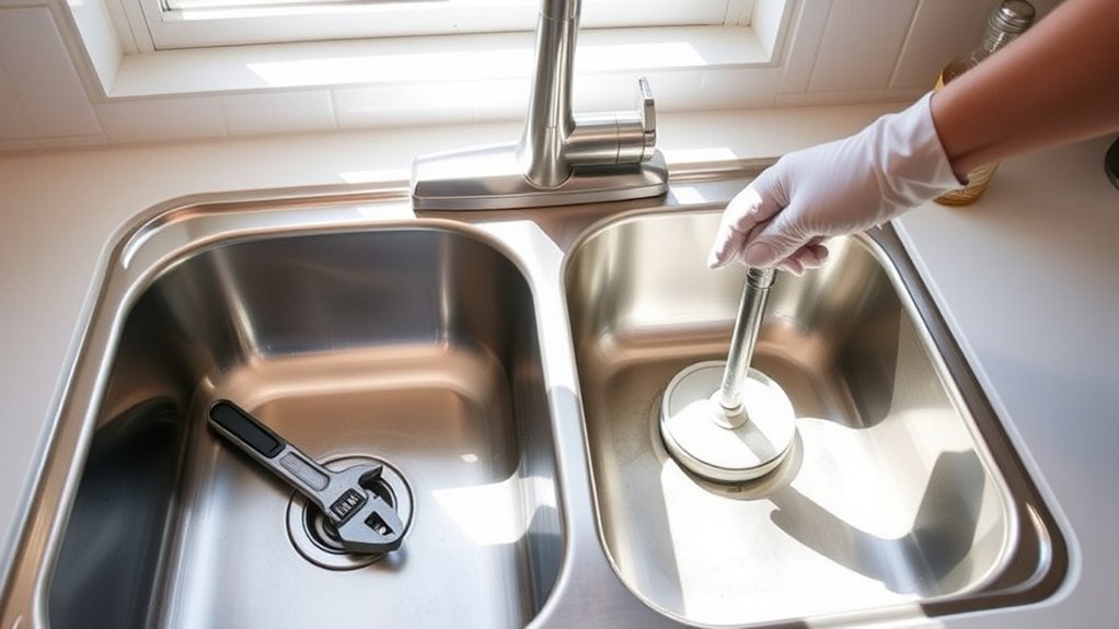 unclog double kitchen sink